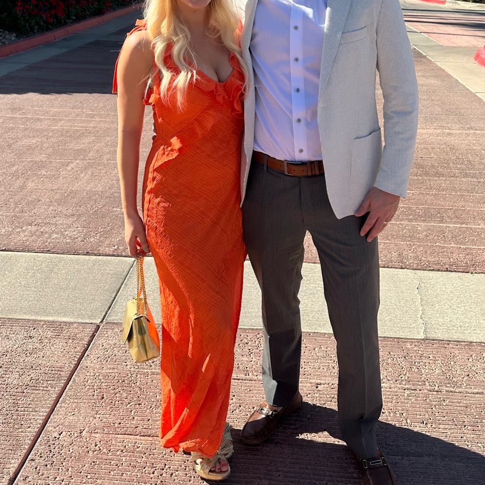 ASTR Orange Sorbae Ruffle Maxi Dress